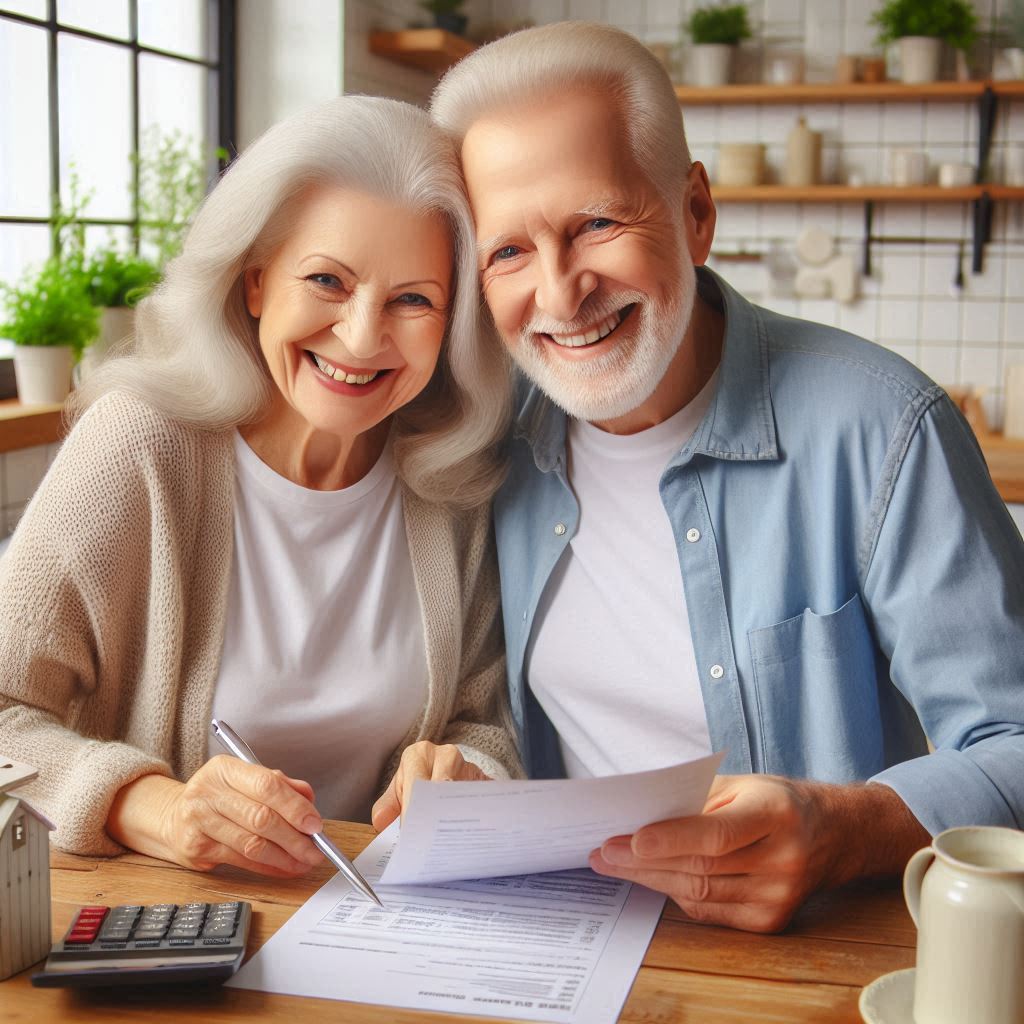 Senior woman filling out application with assistance